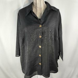 apparenza Black Layered Look Button Down 3/4 Sleeve Top Plus Size 2X
